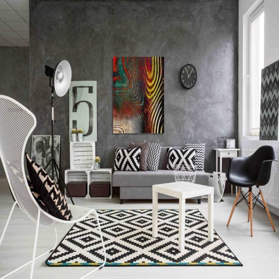 image 1 of Art Deco with Red waves (Canvas Print) 91cm x 91cm