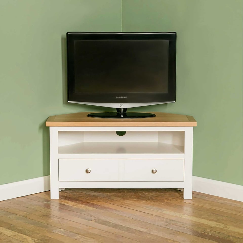 image 1 of Farro White 90cm Corner TV Unit - Fully Assembled - By Roseland Furniture