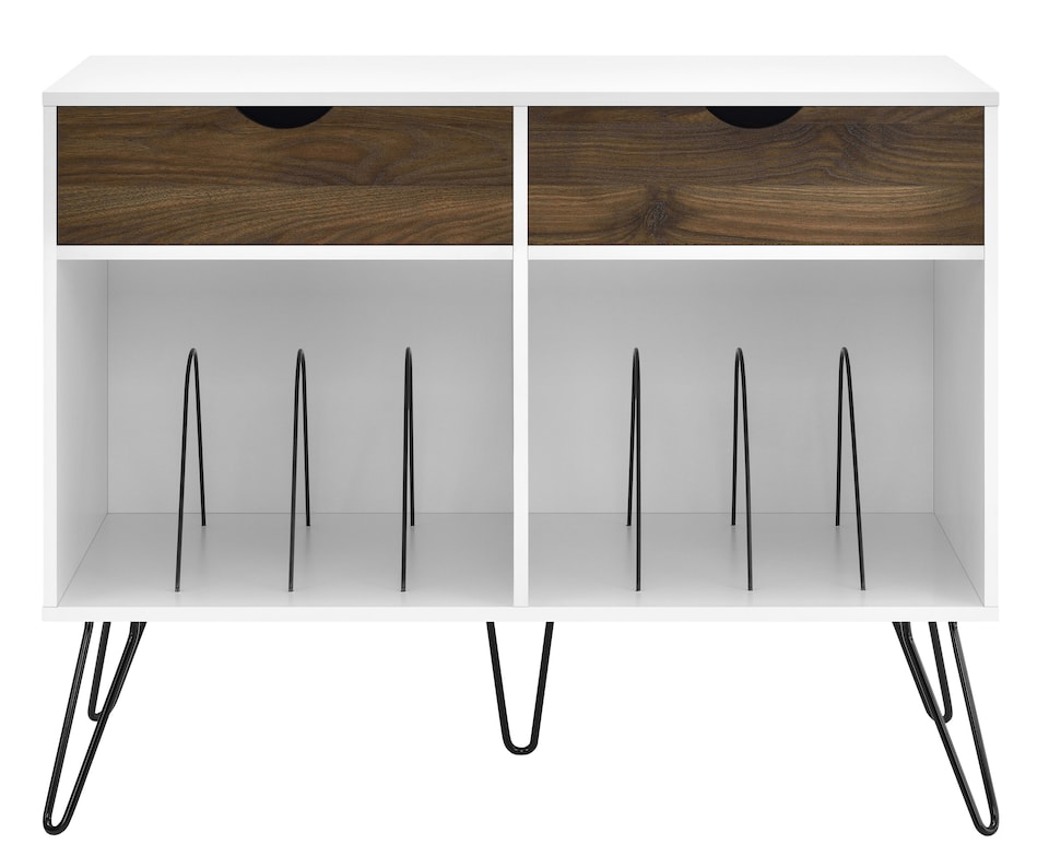 image 1 of Concord Turntable Stand with 2 Drawers White / Oak Look | White | White