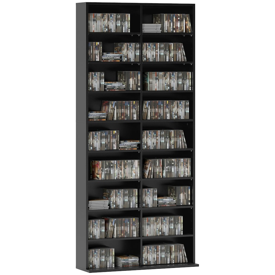 image 1 of HOMCOM 640 CD Storage Unit 360 DVD Storage Tower w/ 18 Compartments White 