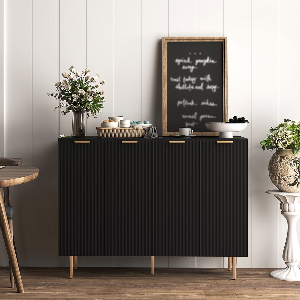 image 1 of HOMCOM Sideboard Buffet Cabinet with Adjustable Shelves, Black | Gold | Black with gold handles and legs