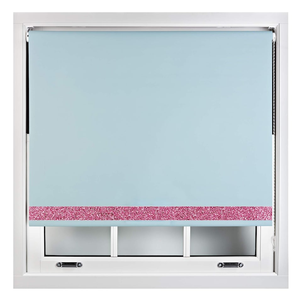 image 1 of FURNISHED Thermal Blackout Roller Blinds with Glitter Edge - (W)110cm x (L)165cm | Blue | Duck Egg Blue | (W) 110cm x (L) 165cm
