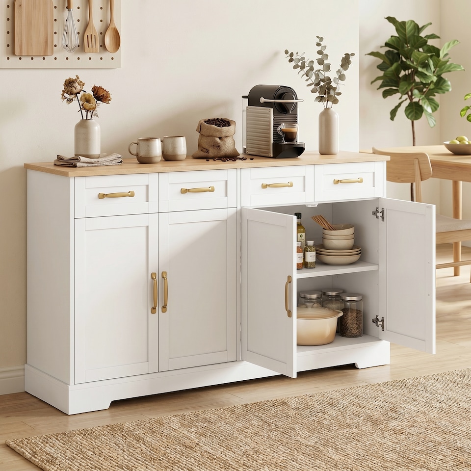 image 1 of HOMCOM Sideboard with 4 Drawers, 4 Doors and 2 Adjustable Shelves, White