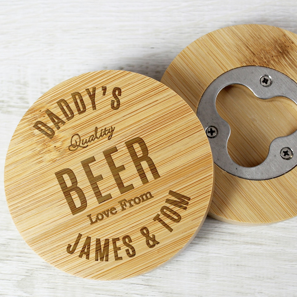 image 1 of Personalised Free Text Bamboo Bottle Opener Coaster