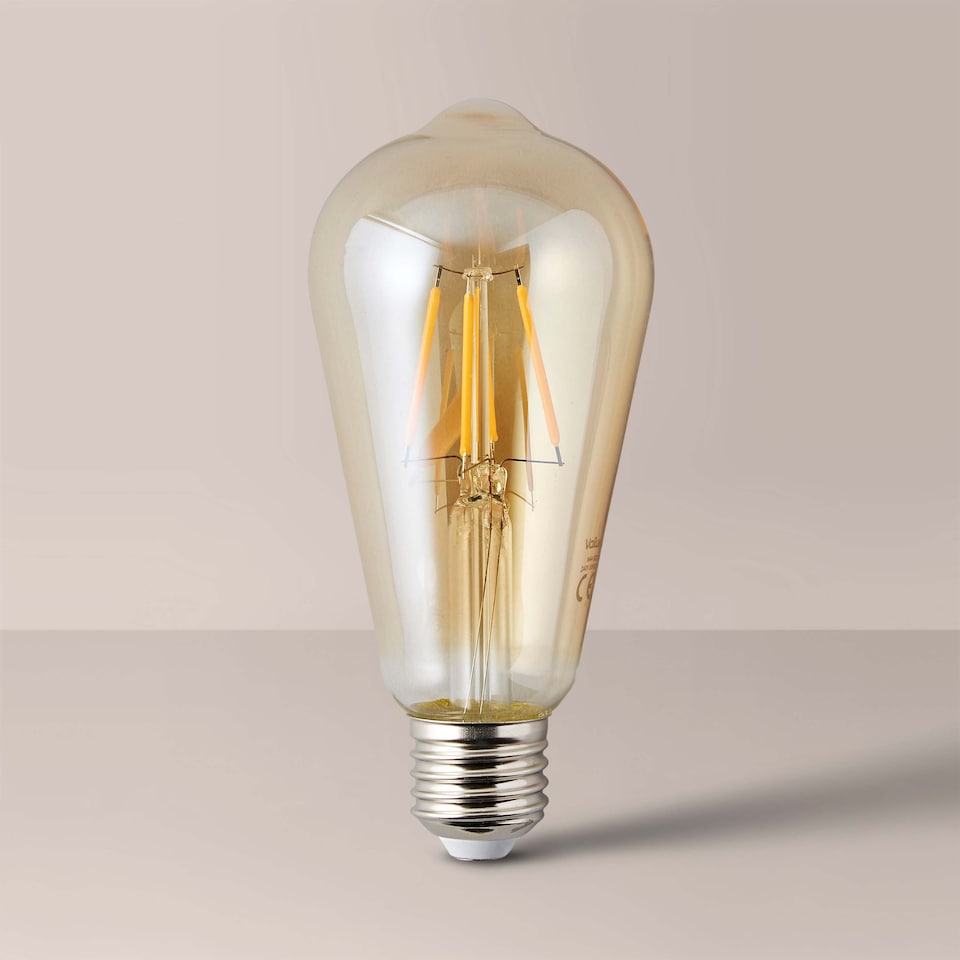 image 1 of ValueLights 3 Pack Filament E27 Amber Pear Light Bulbs | Clear