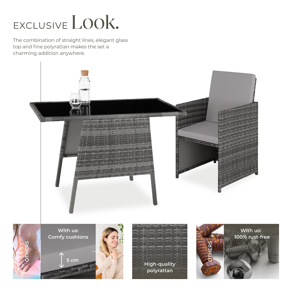 image 1 of Garden Furniture Set Lausanne - 2 chairs, 1 table, bistro set, weather resistant | Grey | grey | 52,50 x 56 x 88 cm | 1