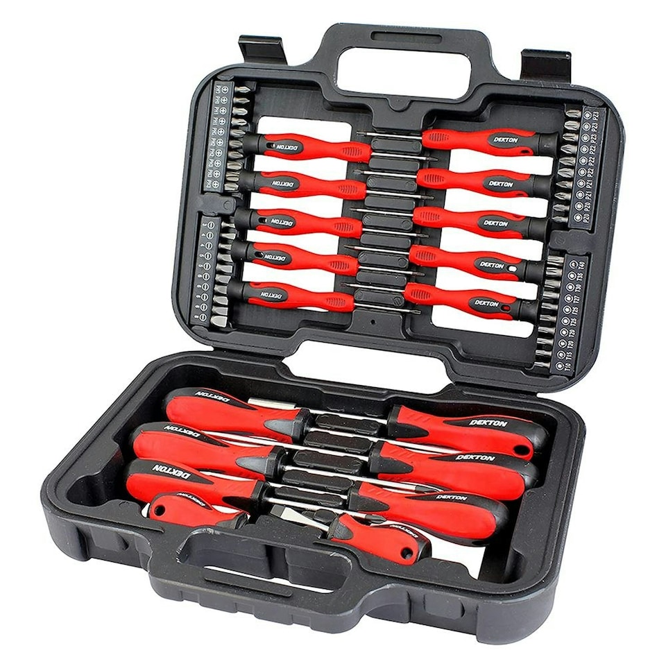 image 1 of Dekton 58pc Magnetic Torx Pozi Hex Slotted Phillips Screwdriver Bit Set Storage