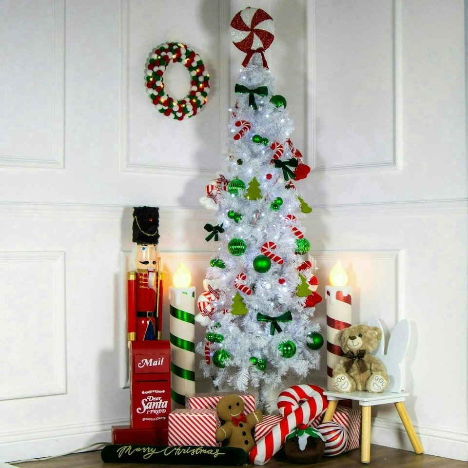 image 1 of 6ft White Pre-Lit Slim Line Christmas Tree