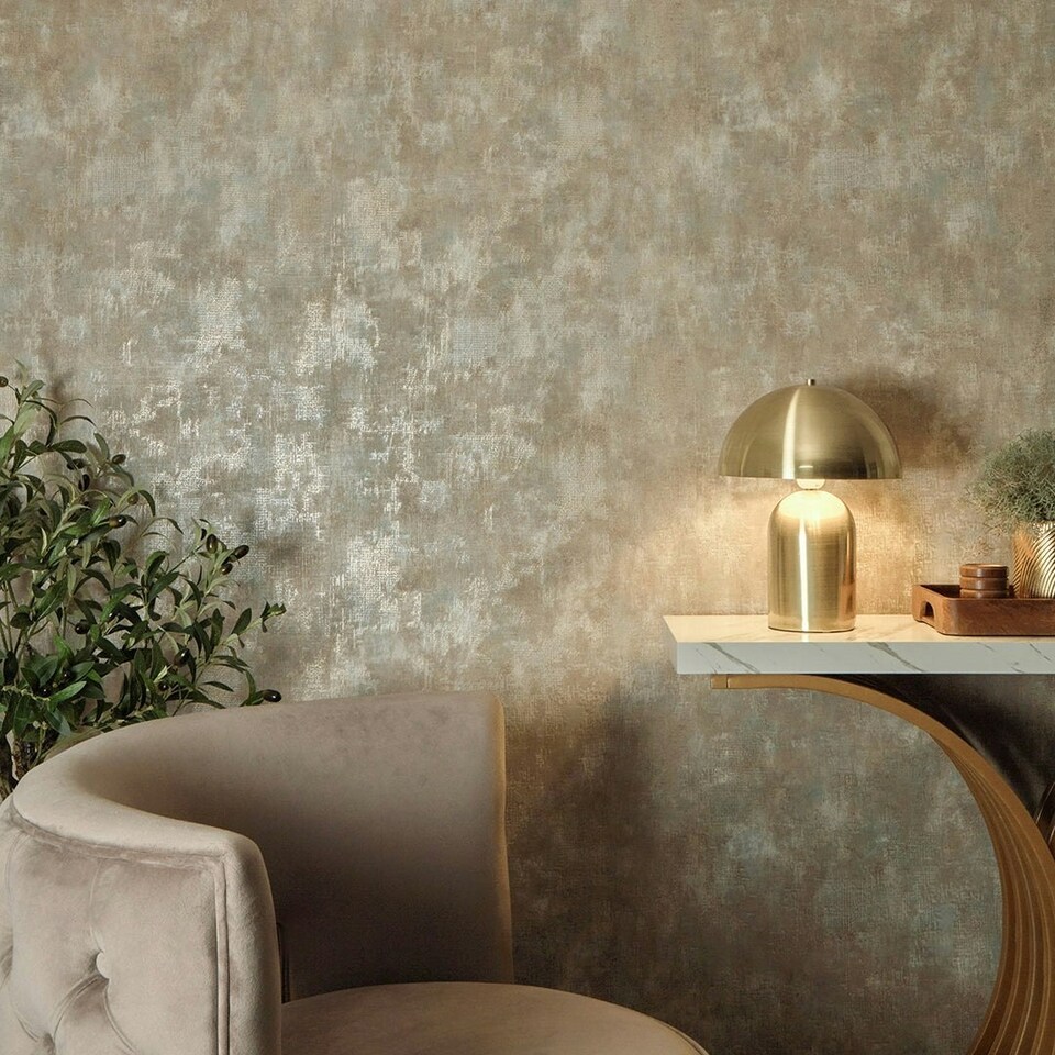 image 1 of Concrete Couture Wallpaper in Warm Chocolate and Gold | Cream | Warm Chocolate and Gold