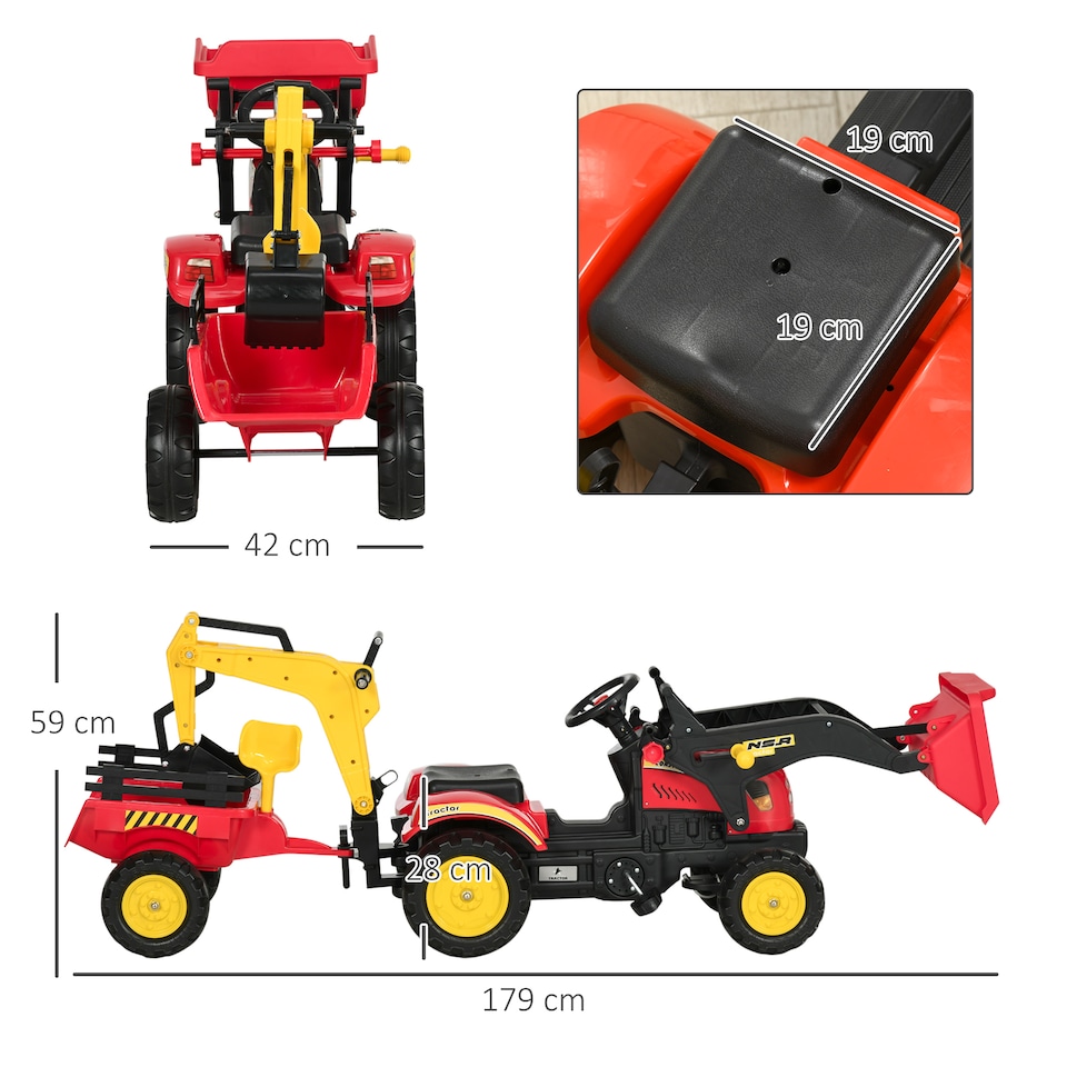 image 1 of HOMCOM Pedal Powered Tractor Ride-On Car w/ Moving Bucket Steering Wheel 3-6 Yrs