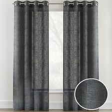 Pair of Crete Charcoal Luxury Linen Look Sheer Panels with Eyelet Header 229 CM