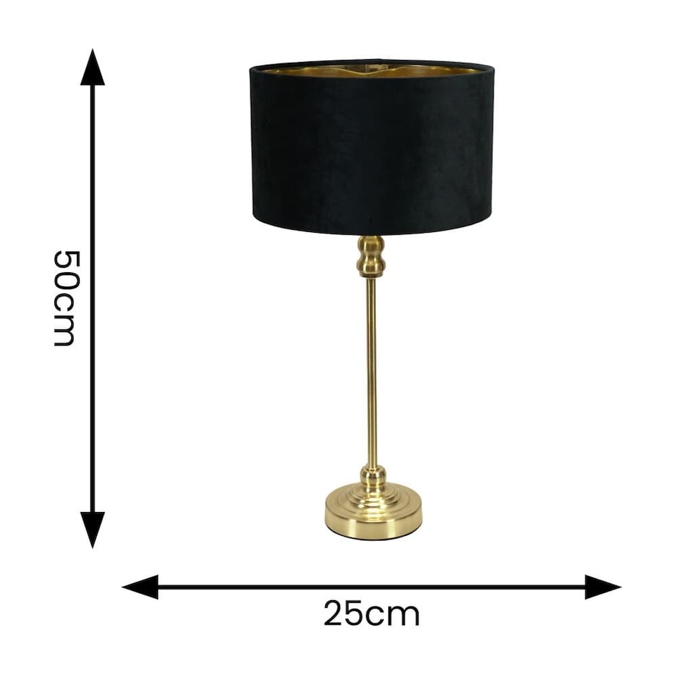 image 1 of ValueLights Maggie Gold Candlestick Table Lamp Black Velvet Gold Shade & Bulb | Gold