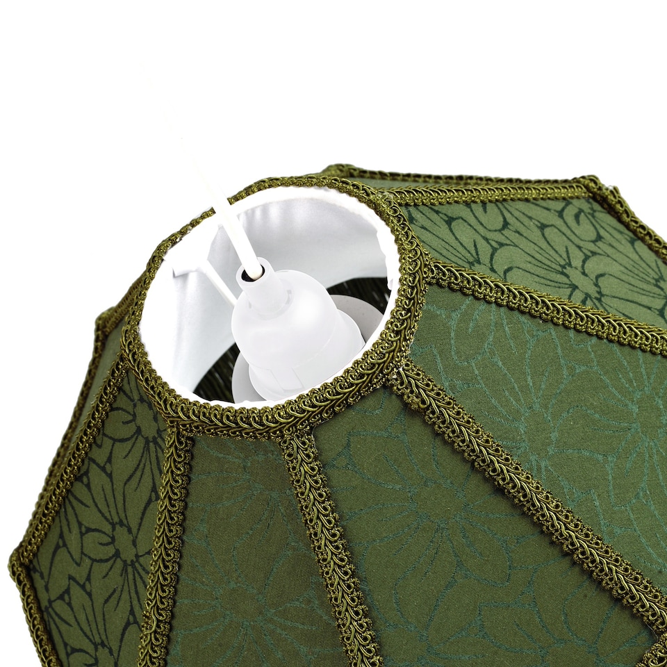 image 1 of Classic Victorian Style Empire Pendant Shade in Forest Green Fabric with Tassels | Green