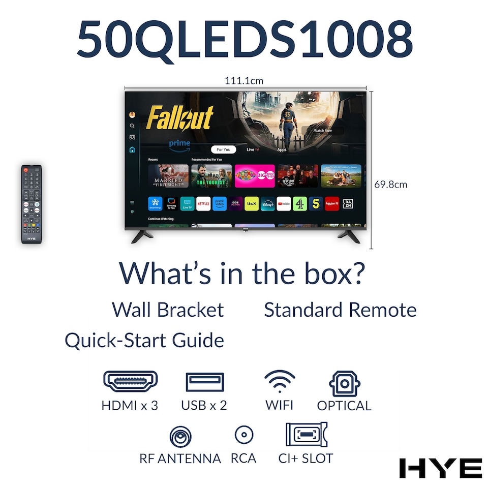 image 1 of HYE 50" Inch 2K QLED Tizen OS WiFi Frameless Smart TV - 50QLEDS1008