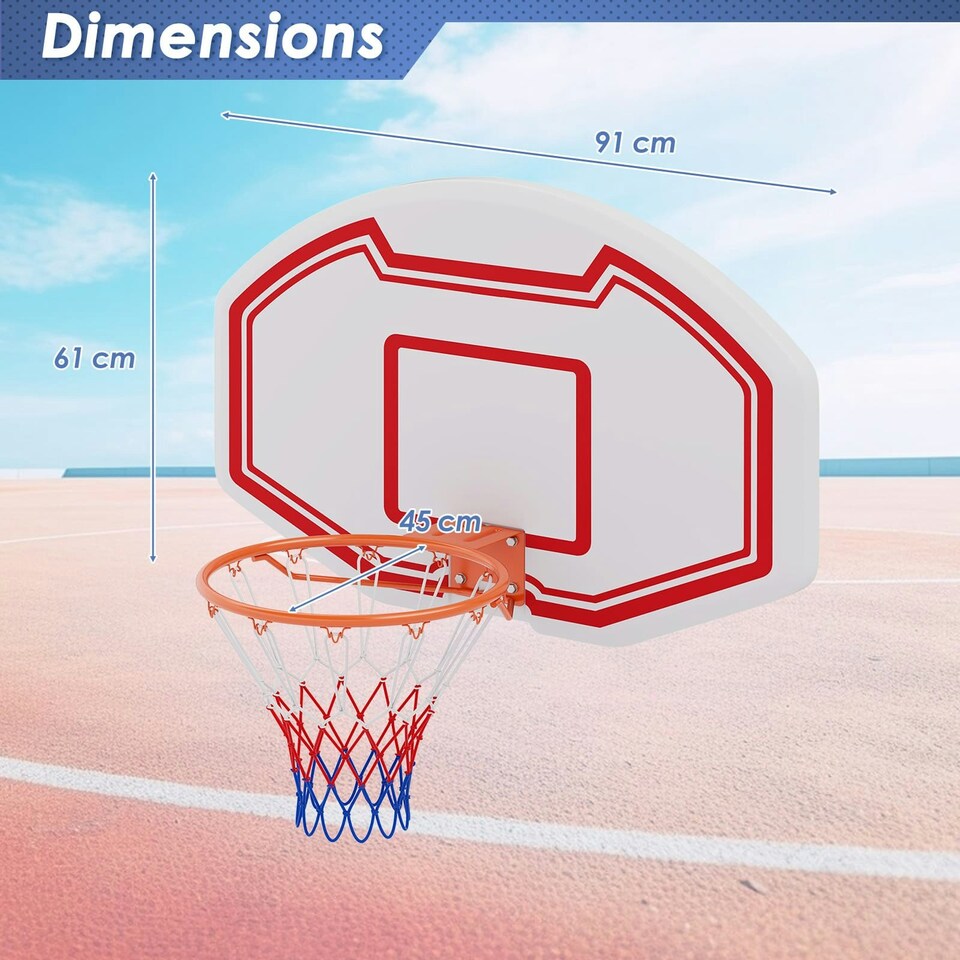 image 1 of COSTWAY Wall Mounted Basketball Hoop Backboard Basketball Games Red | Standard