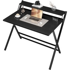 Yaheetech 2-Tier Foldable Computer Desk with Monitor Shelf-Black | Black | Black | 106.5 cm L × 60.5 cm W × 90 cm H | 1