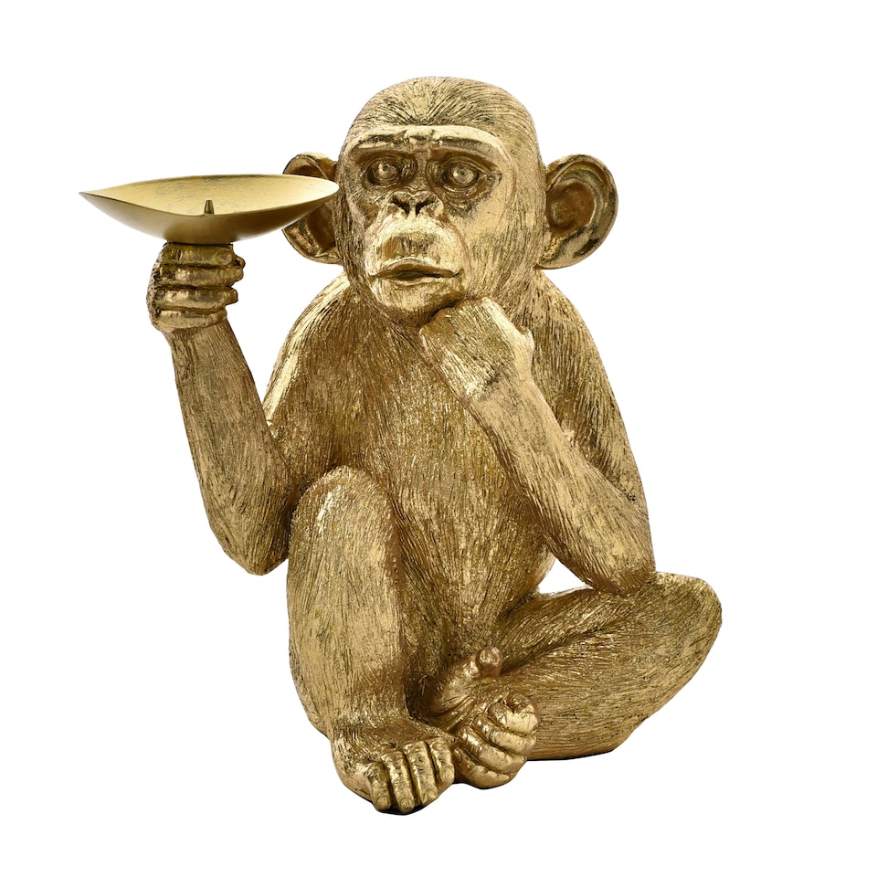 image 1 of Monkey Pillar Candle Holder Gold
