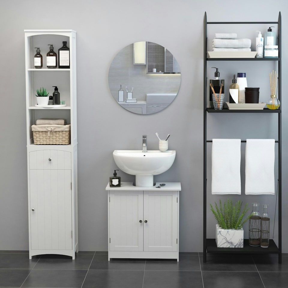 image 1 of HOMCOM Basin Sink Vanity Cabinet Toilet Bathroom Shelf Door Storage Wooden 