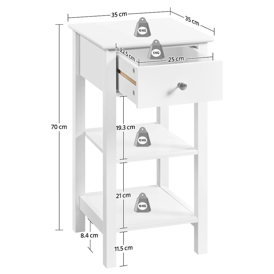 image 1 of Yaheetech Narrow Bedside Table with 1 Drawer 2 Shelves