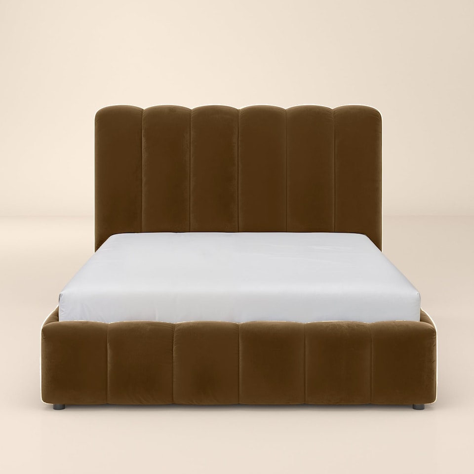 image 1 of SOLACE+CO Emilie Ribbed Ottoman Kingsize Bed Brown Velvet