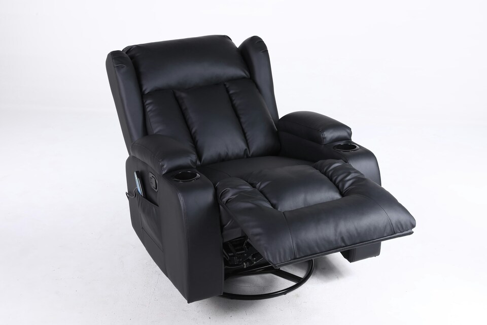 image 1 of SoHo 10 in 1 Recliner Armchair With Swivel, Tilt Heated and Massage Functionality Black | Black | One Size