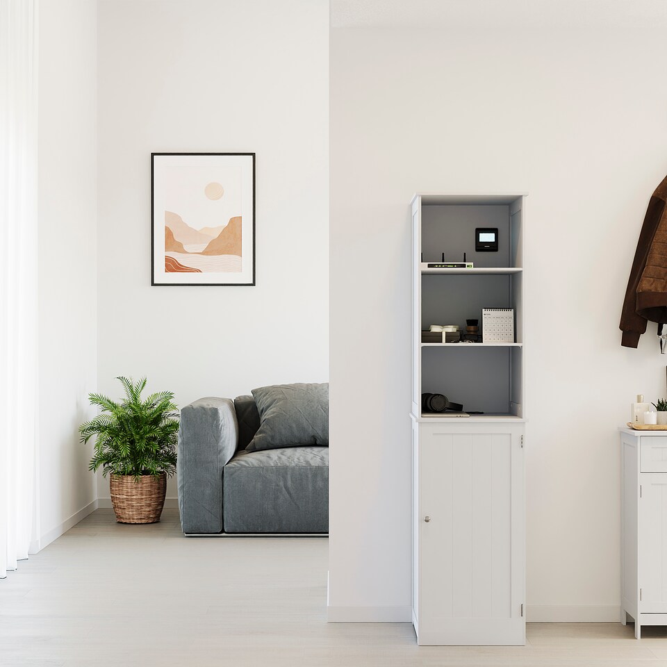 image 1 of Bath Vida Priano 1 Door 2 Shelf Tall Bathroom Cabient, White