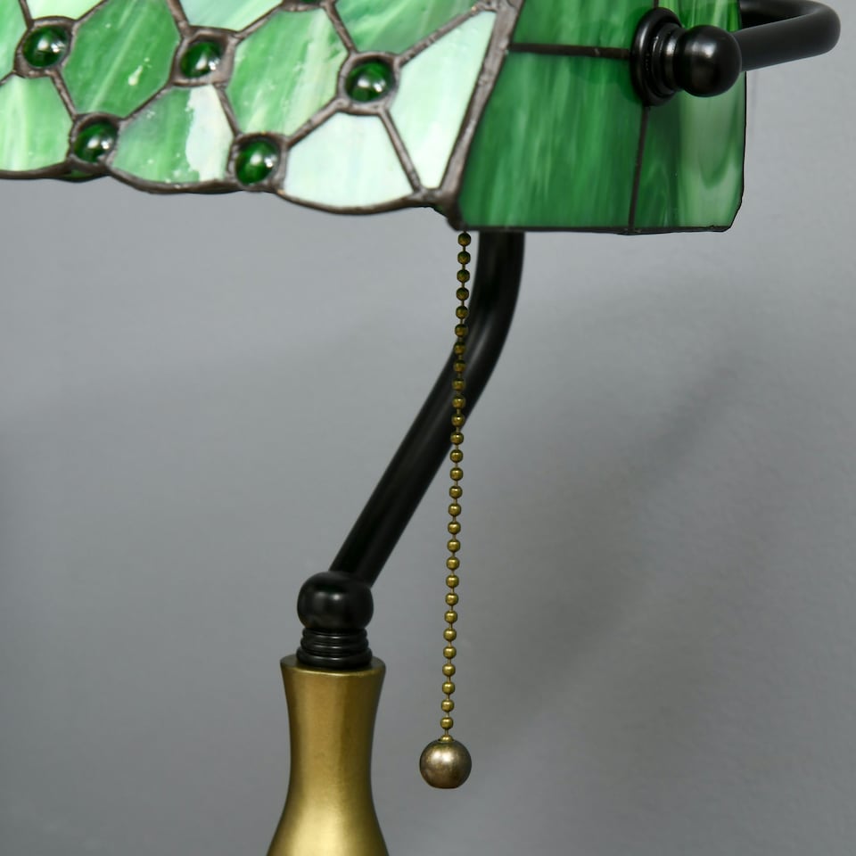 image 1 of HOMCOM Stained Glass Table Lamp, Vintage Lamp with Green Handmade Shade