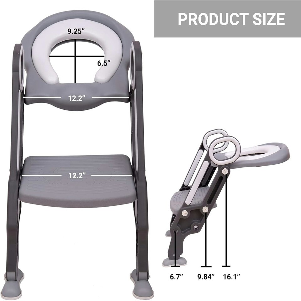 image 1 of Straame Toddler Toilet Training Ladder, Adjustable Potty Seat (Grey-White)