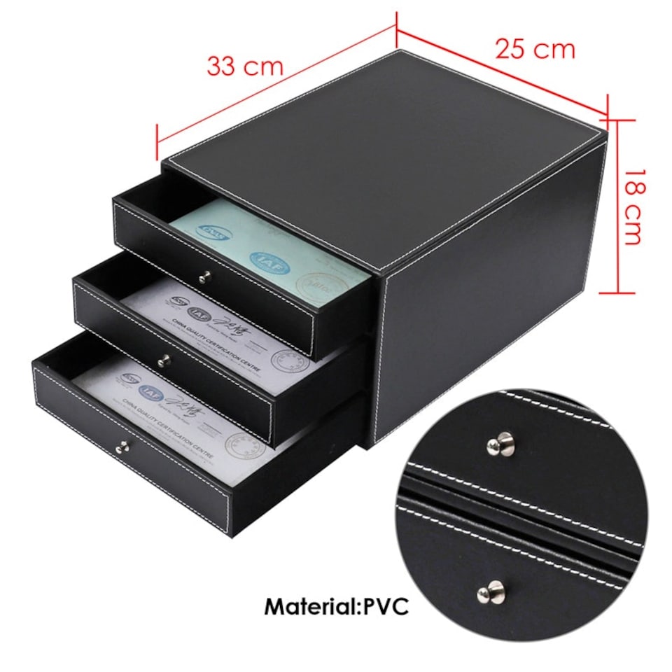 image 1 of PVC Black 3 Drawer Desktop Organizer 25 x 33 x 18cm
