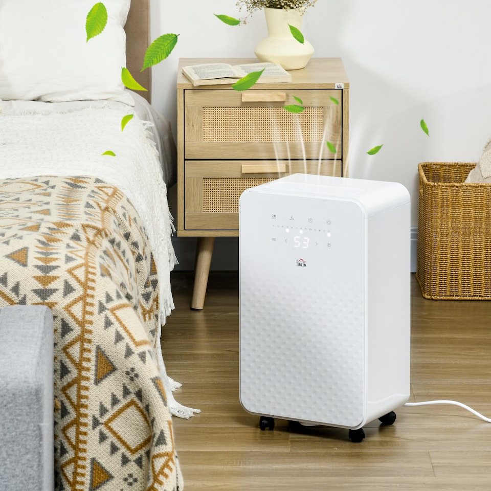 image 1 of HOMCOM 10LDay 2000mL Portable Quiet Dehumidifier with Air Purifier Filter, 24H Timer, 5 Modes, Electric Moisture Air Dehumidifier for Home Laundry Basement, White