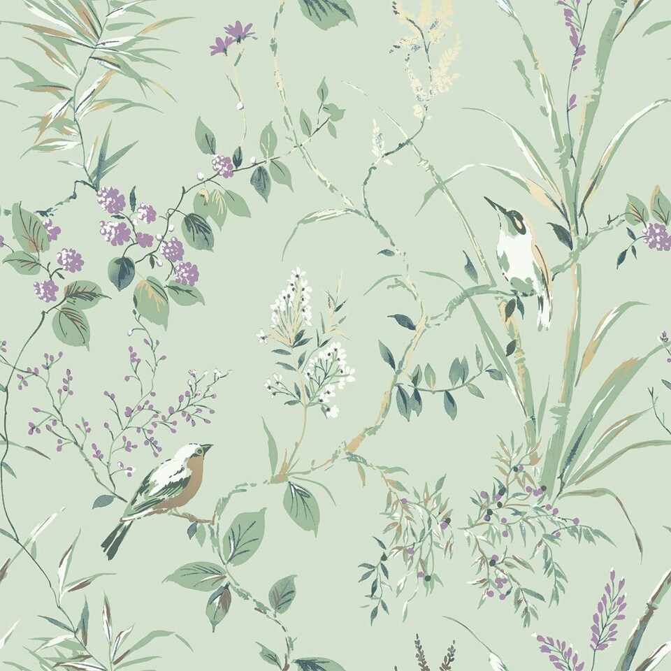 image 1 of Crown Mariko Bird Wallpaper - Green - 10m x 53cm Green