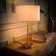 image 3 of ValueLights Maeve White Fabric Drum Lamp Shade Brushed Gold Bobbin Bobble Table Lamp | Gold