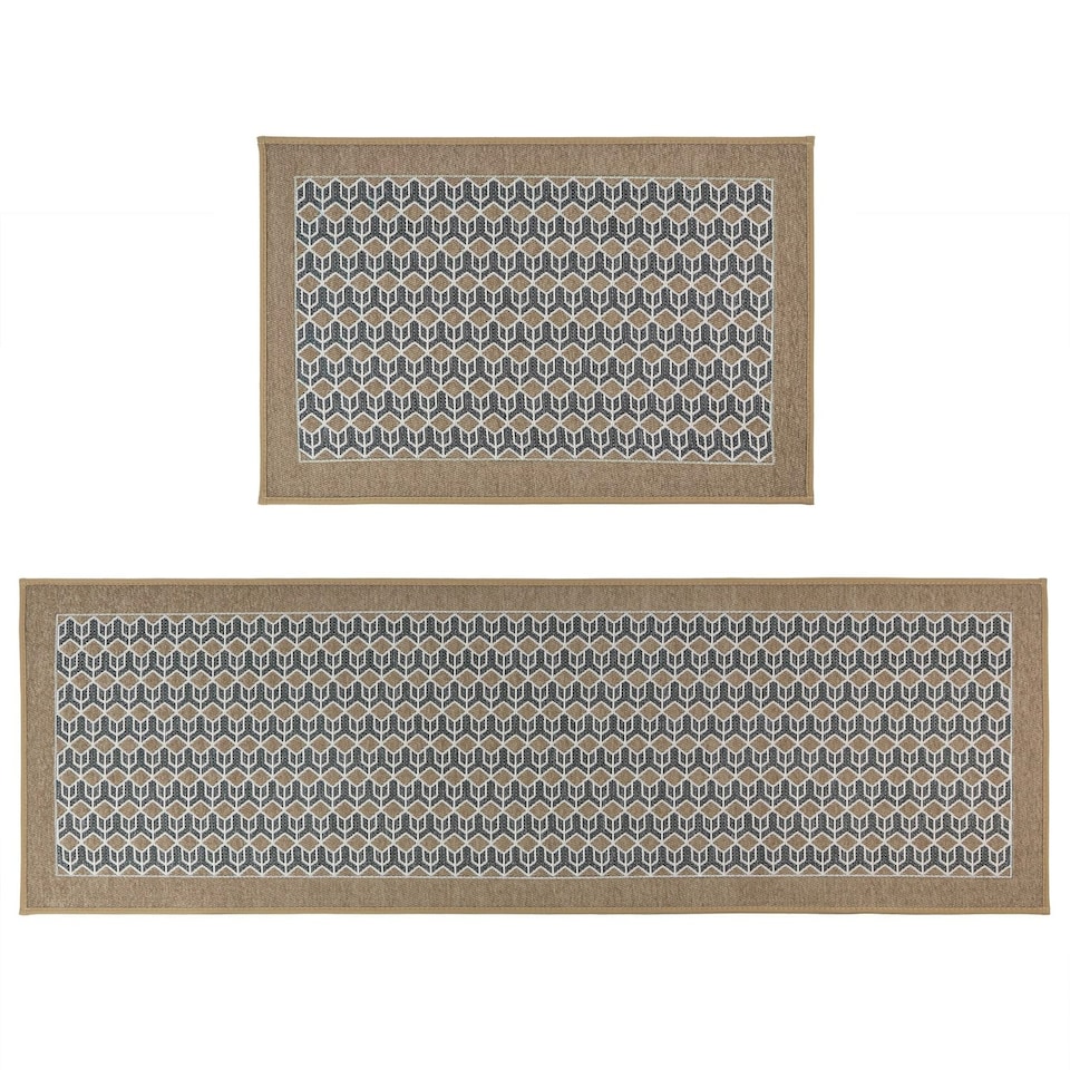 image 1 of JVL Allure Machine Washable Entrance Doormat and Runner Set - Beige