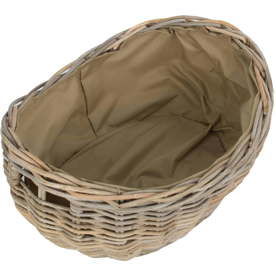 image 1 of Small Boat Shaped Rattan Log Basket with Hessian Lining