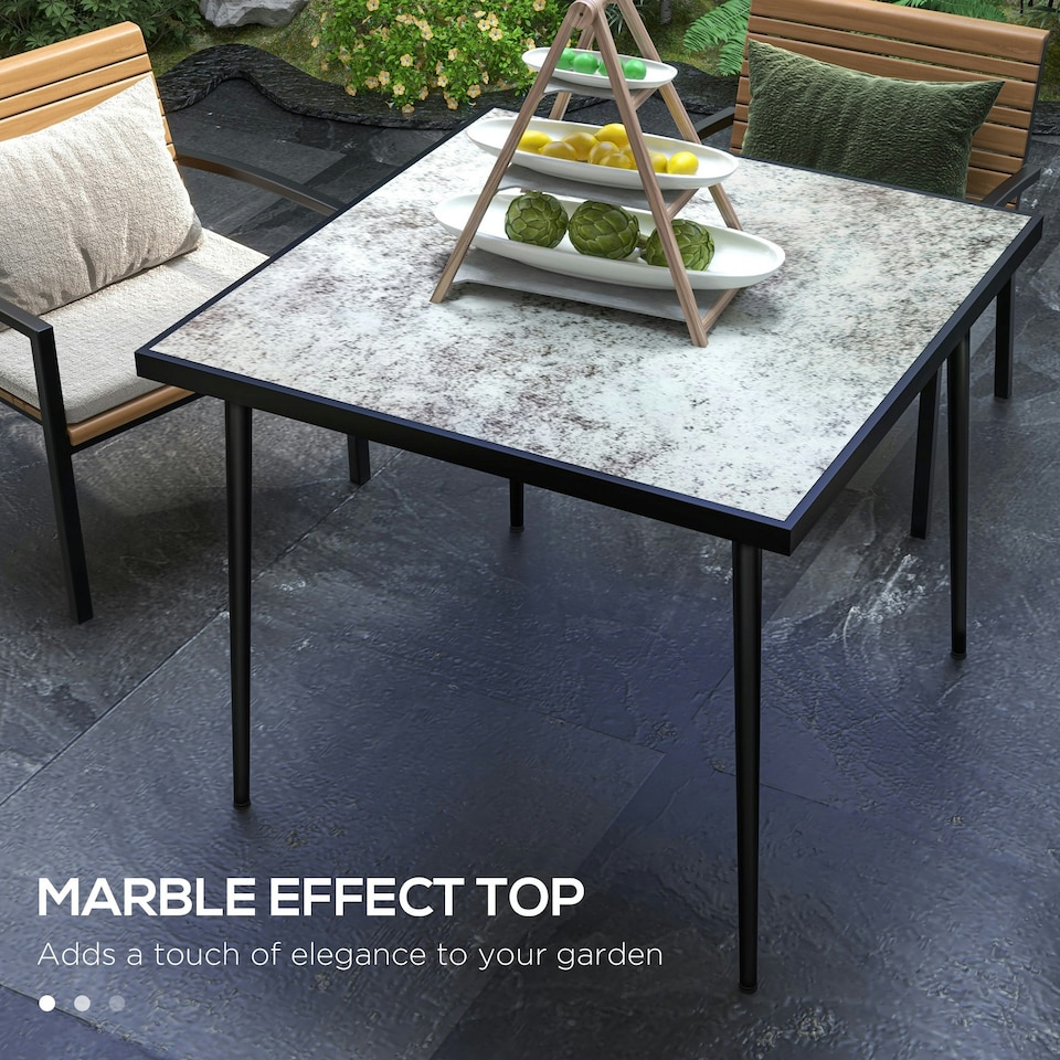 image 1 of Outsunny Outdoor Dining Table for 4 with Marble Tempered Glass Top