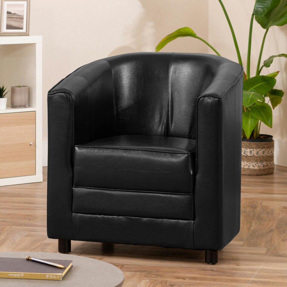 image 1 of Aspen Faux Leather Tub Chair - Black