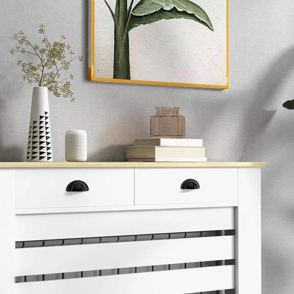 image 1 of HOMCOM Radiator Cover with Drawer, Horizontal Slat, 111cm, White