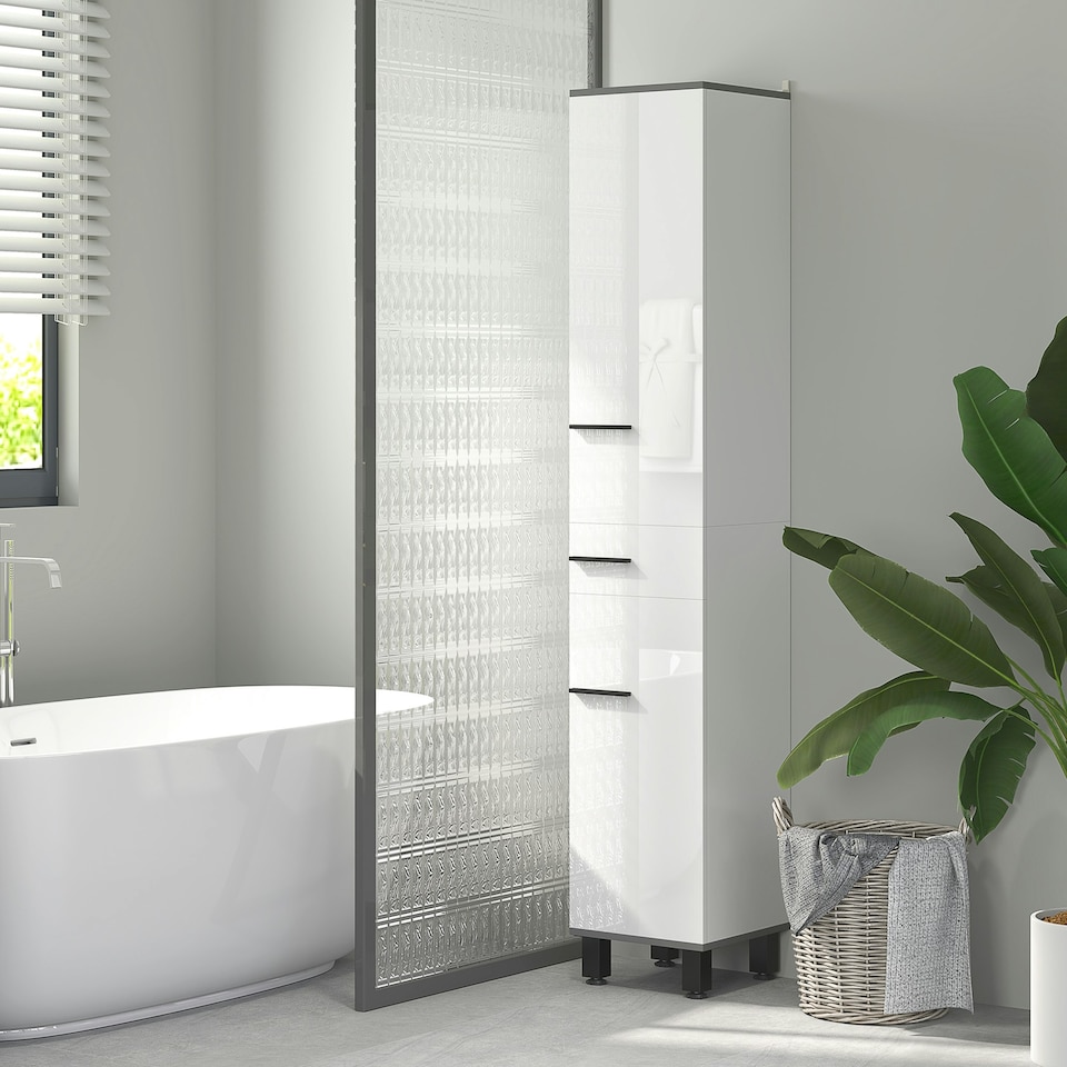 image 1 of HOMCOM Bathroom Cabinet with Adjustable Shelves, Double Doors and Drawer