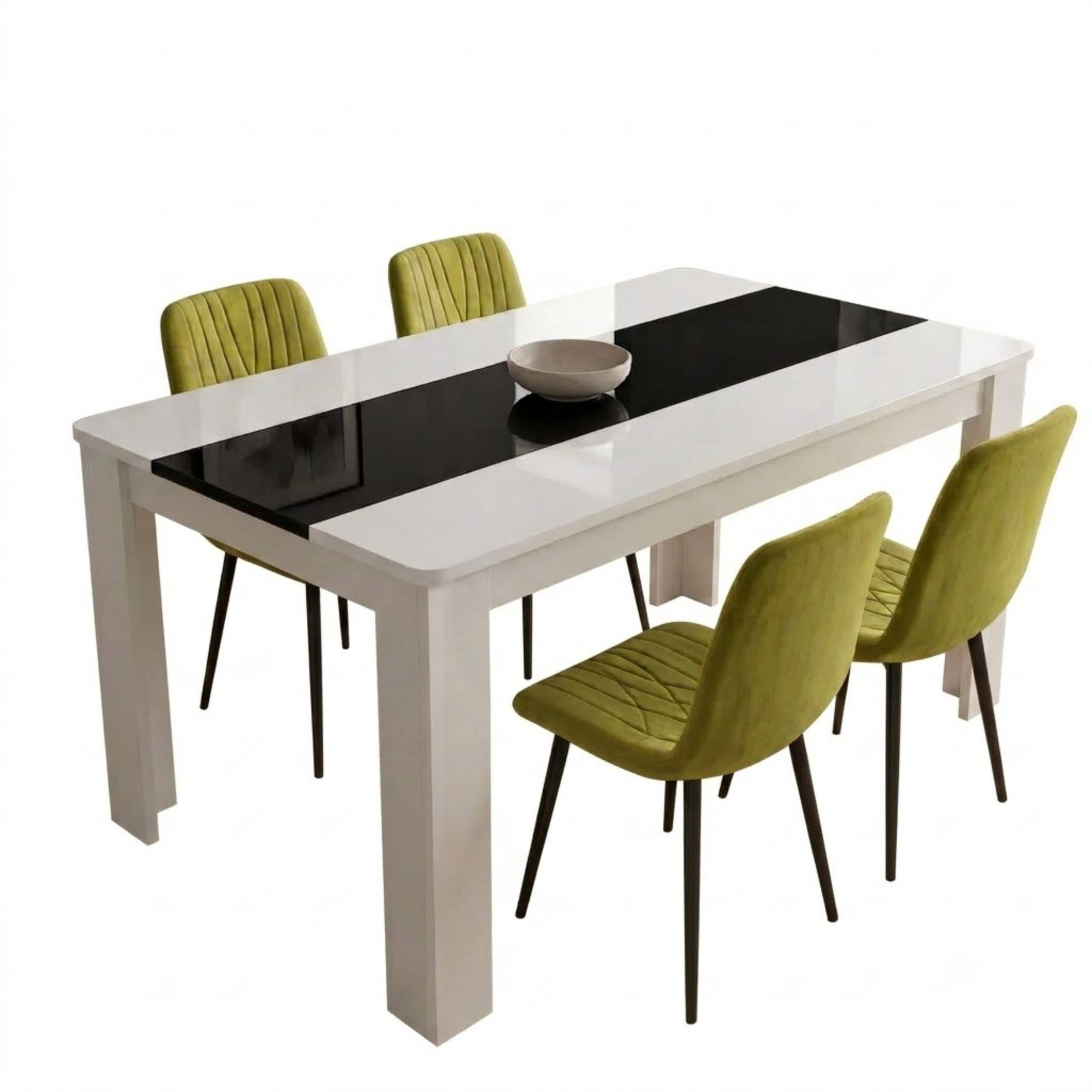 Dining Table Set in White with 4 Olive Green Velvet Diamond Chairs 4 Seater Kitchen Dining Room Set