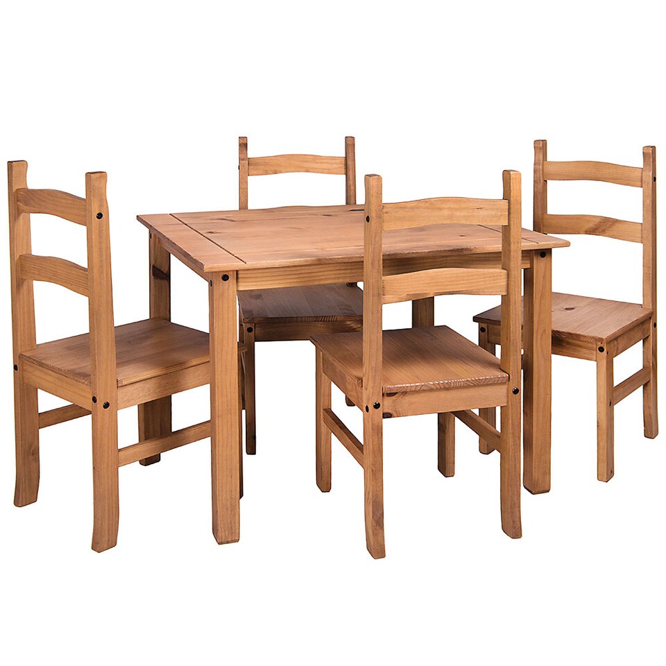 image 1 of Vida Designs Corona 4 Seater Dining Set 5 Piece Table & Chairs, Solid Pine Wood