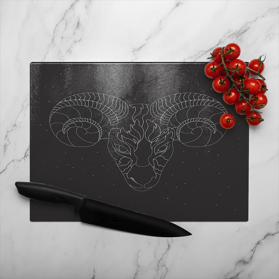 image 1 of Aries Zodiac Sign Dining Glass Chopping Board | Multi