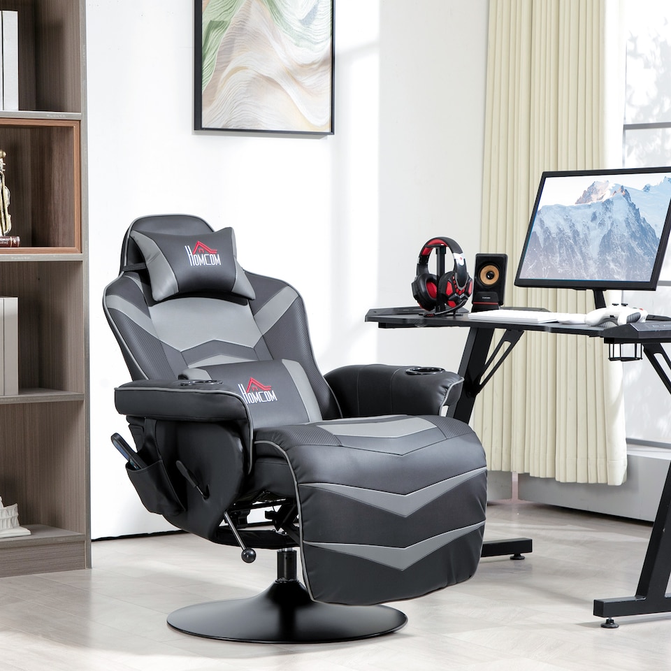 image 1 of HOMCOM Massage Recliner Chair with Remote, PU Leather Recliner Armchair Grey | Grey