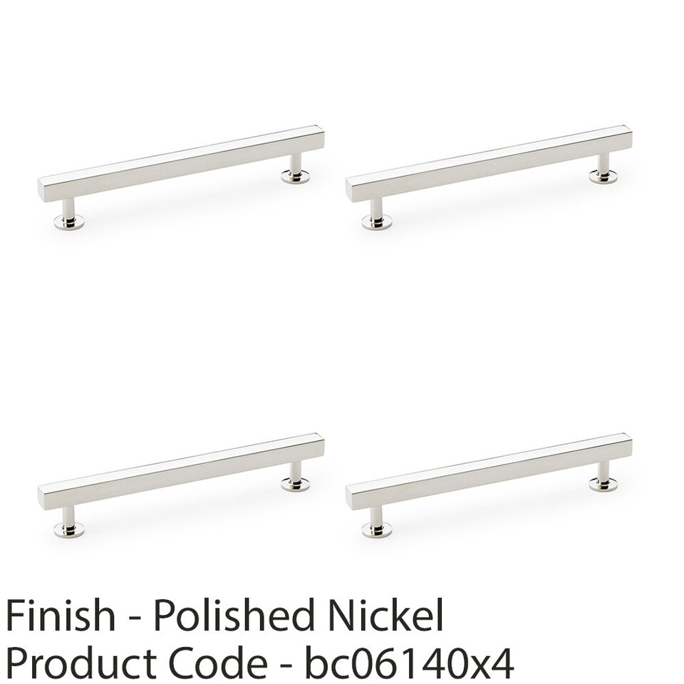 image 1 of 4 PACK - Straight Square Bar Pull Handle Polished Nickel 160mm Centres SOLID BRASS Drawer