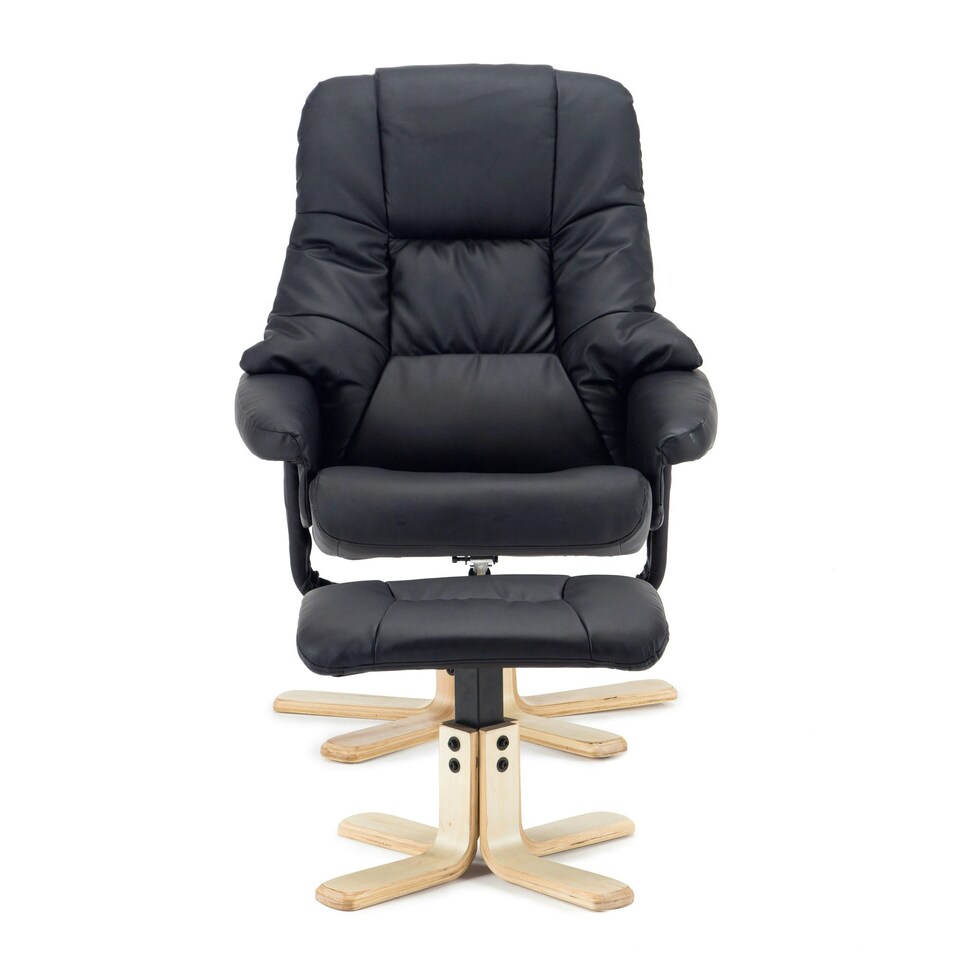 image 1 of Sorento Bonded Leather Swivel Recliner Armchair Chair w Footstool (Black)
