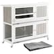 image 1 of PawHut Two-Tier Wooden Rabbit Hutch, with Wheels, Trough, Rain Cover, Tray