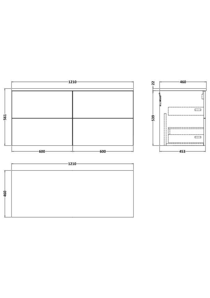 image 1 of Balterley Stonnall Traditional Wall Hung 4 Drawer Vanity Unit with Laminate Worktop, 1200mm, Matt White