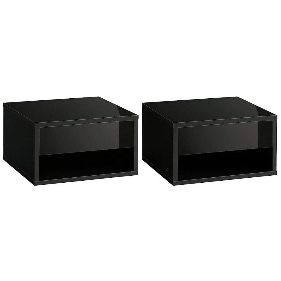 image 1 of HOMCOM Floating Bedside Table Set of 2 Wall Mounted Nightstand W/ Drawer Black