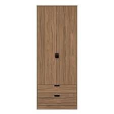Taiwan Tall 2 Drawer Double Wardrobe in Carini Walnut (Ready Assembled) | Brown | Carini Walnut