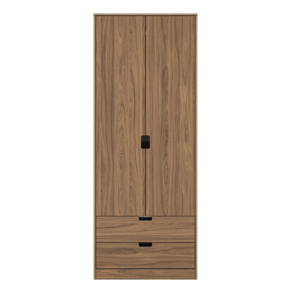 image 1 of Taiwan Tall 2 Drawer Double Wardrobe in Carini Walnut (Ready Assembled) | Brown | Carini Walnut