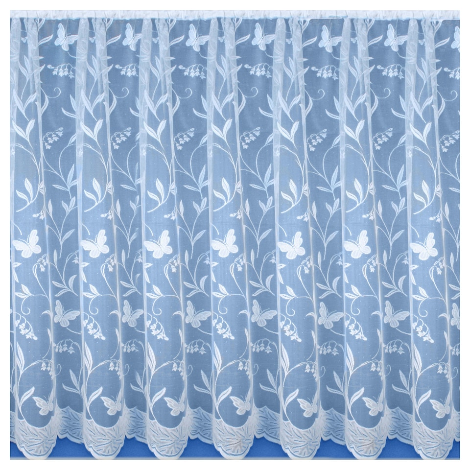 image 1 of Hawaii White Floral Net Panel 2 M x 137 cm Contemporary Trailing Leaf Design with Butterflies Pre Cut Net Panel